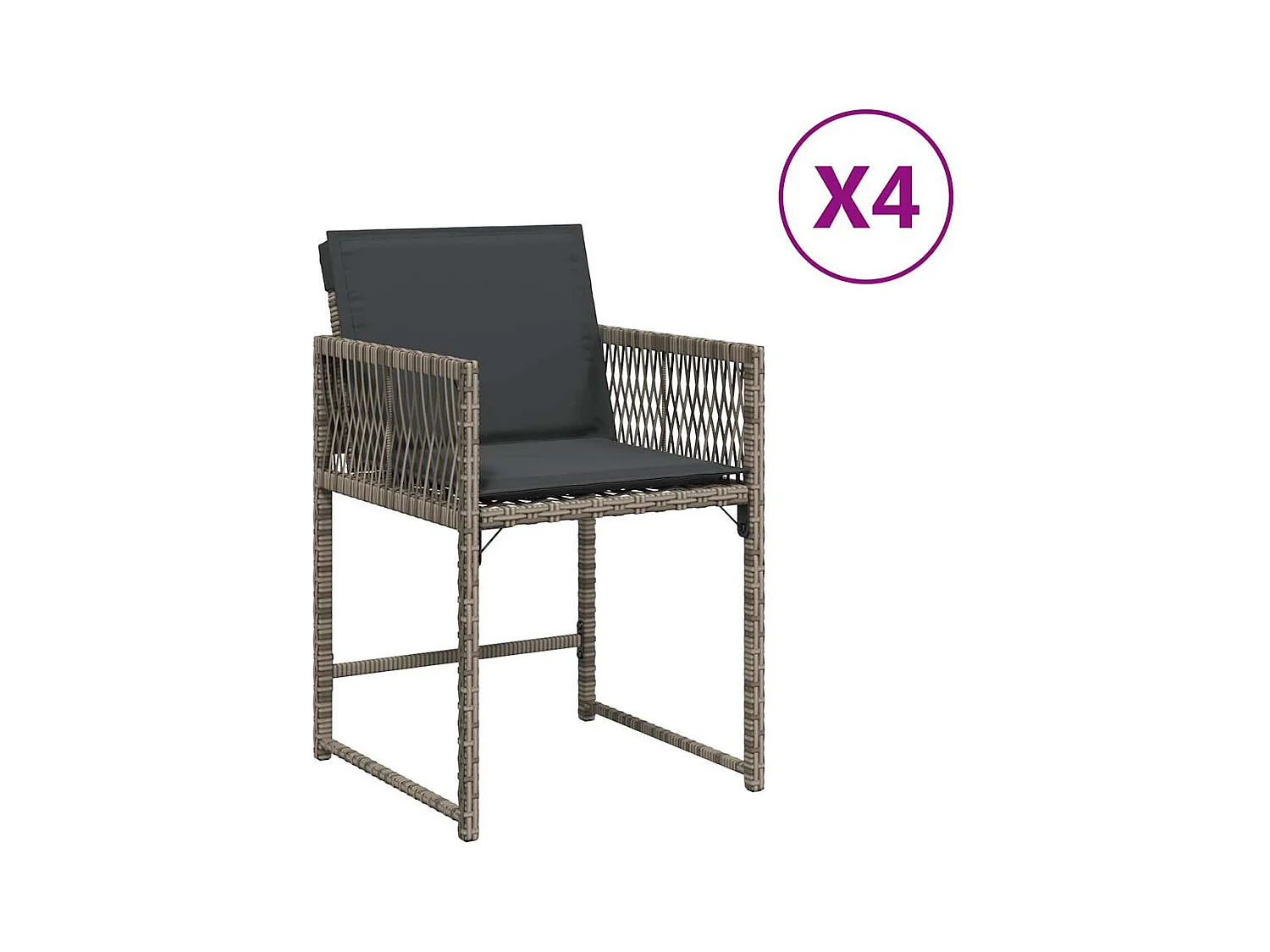 Tuinstoelen met kussens, set van 4, grijs, geweven hars