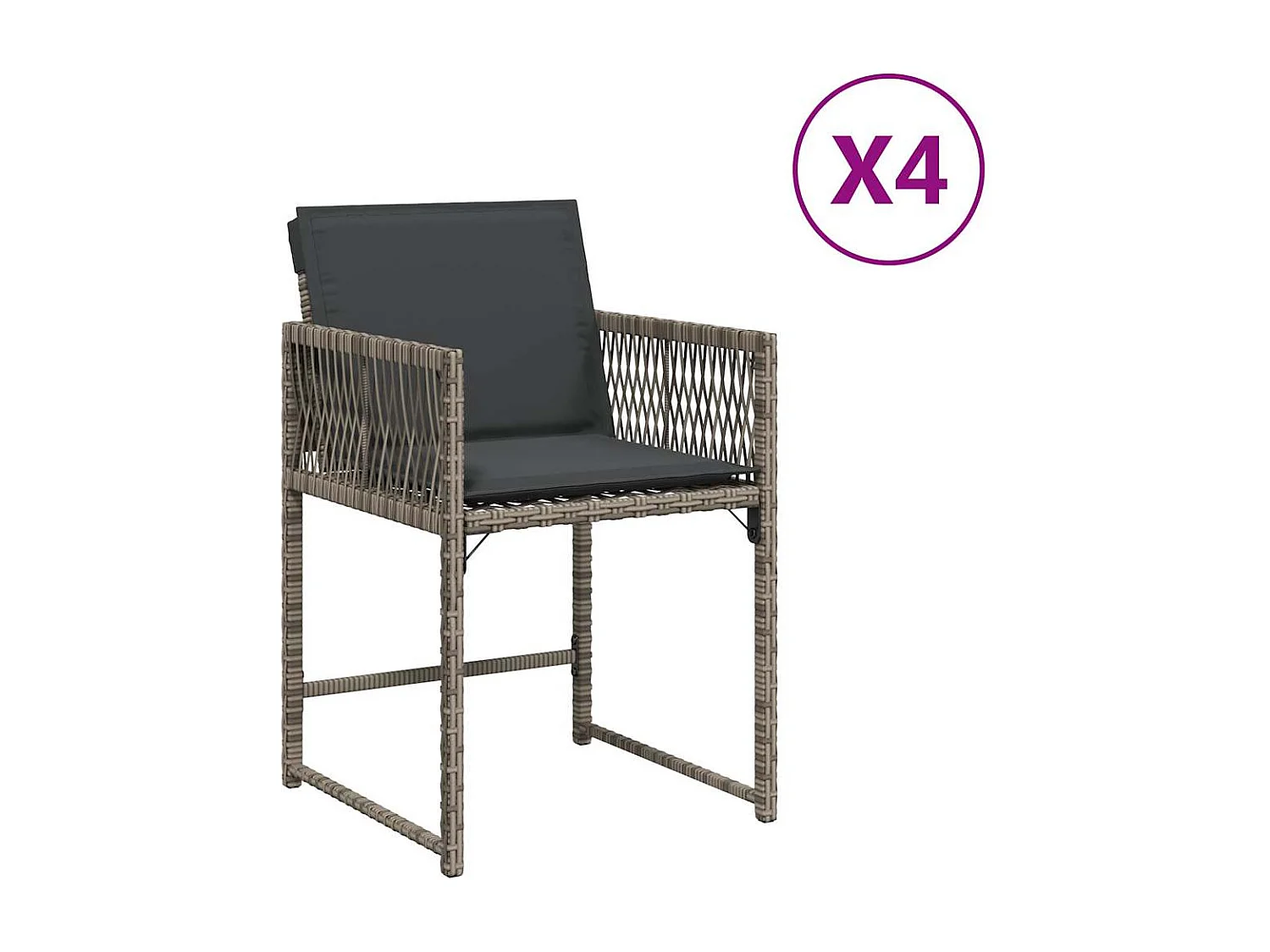 Tuinstoelen met kussens, set van 4, grijs, geweven hars