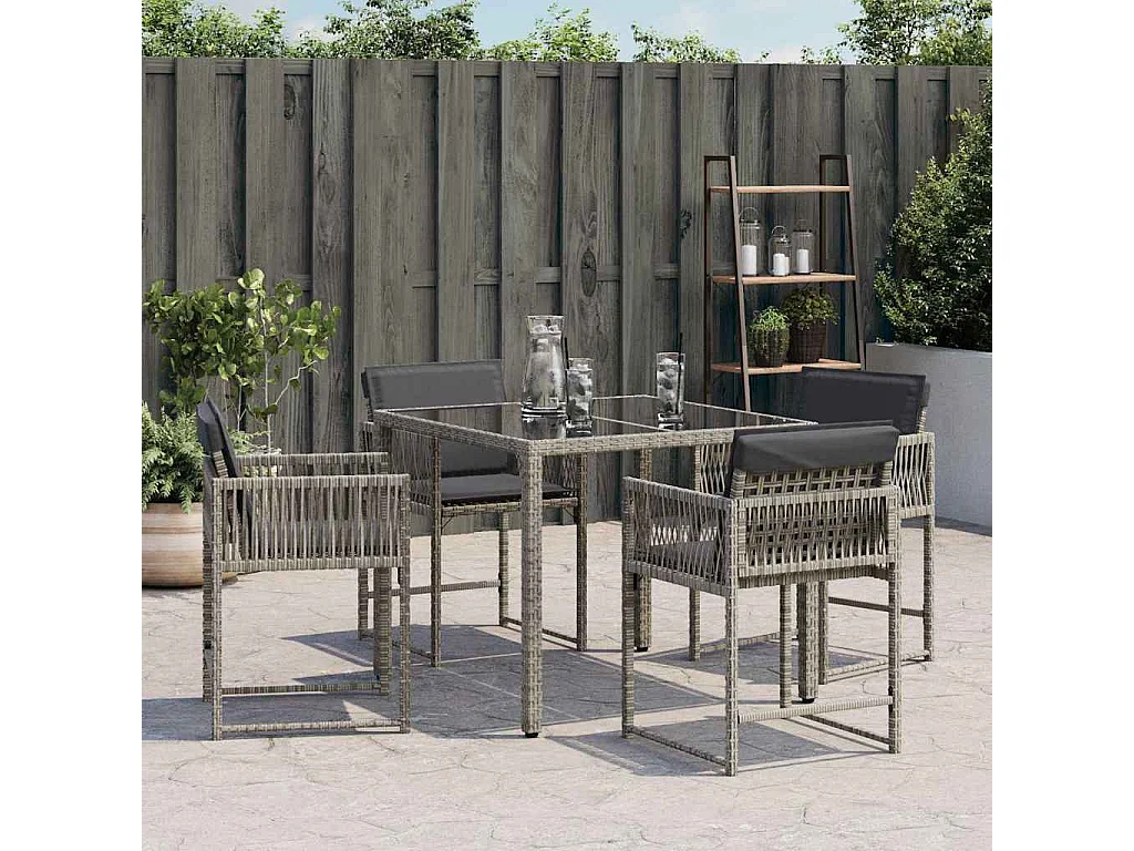 Tuinstoelen met kussens, set van 4, grijs, geweven hars