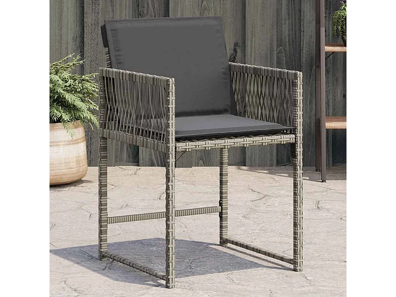 Chaises de jardin avec coussins lot de 4 gris résine tressée