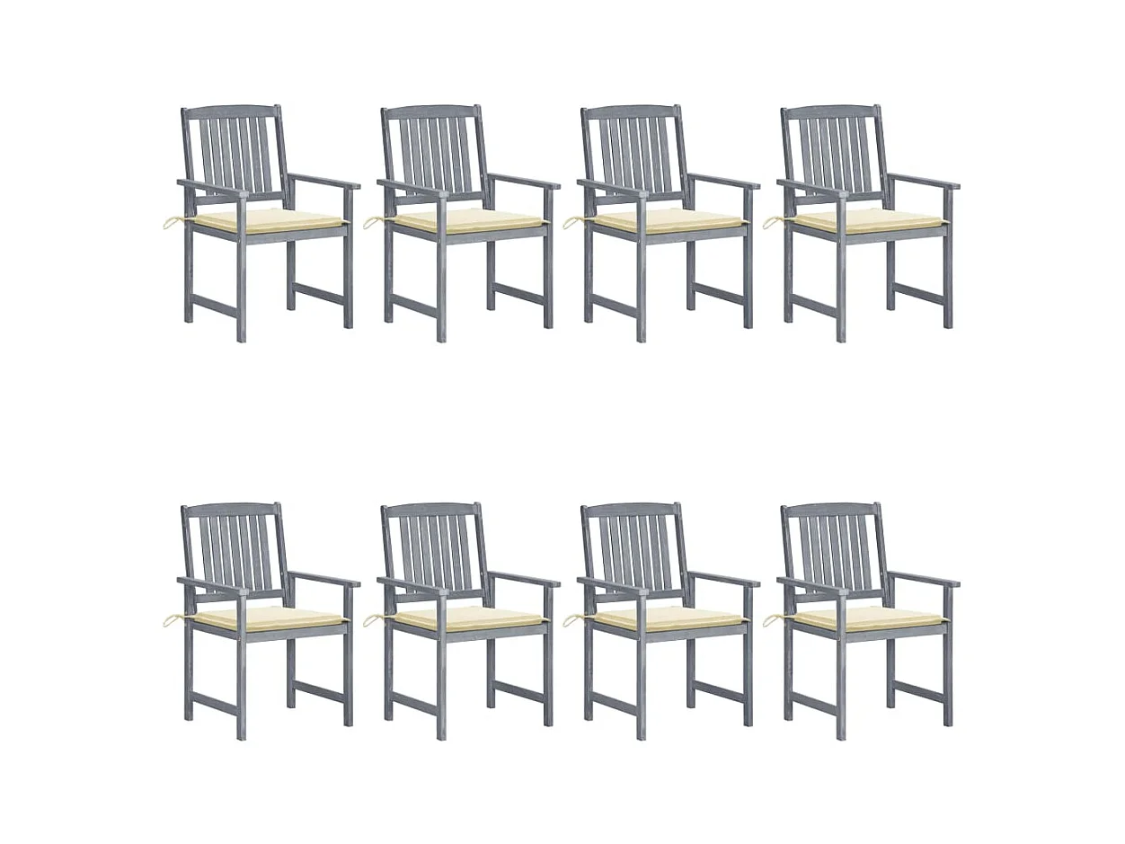 Chaises de jardin et coussins lot de 8 Bois acacia solide Gris