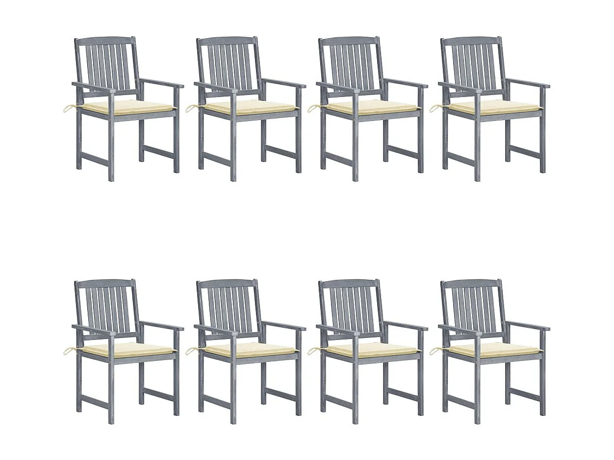 Tuinstoelen en kussens set van 8 massief acaciahout grijs