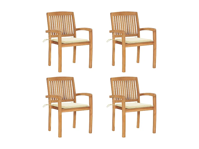 Chaises de jardin empilables avec coussins lot de 4 Teck solide