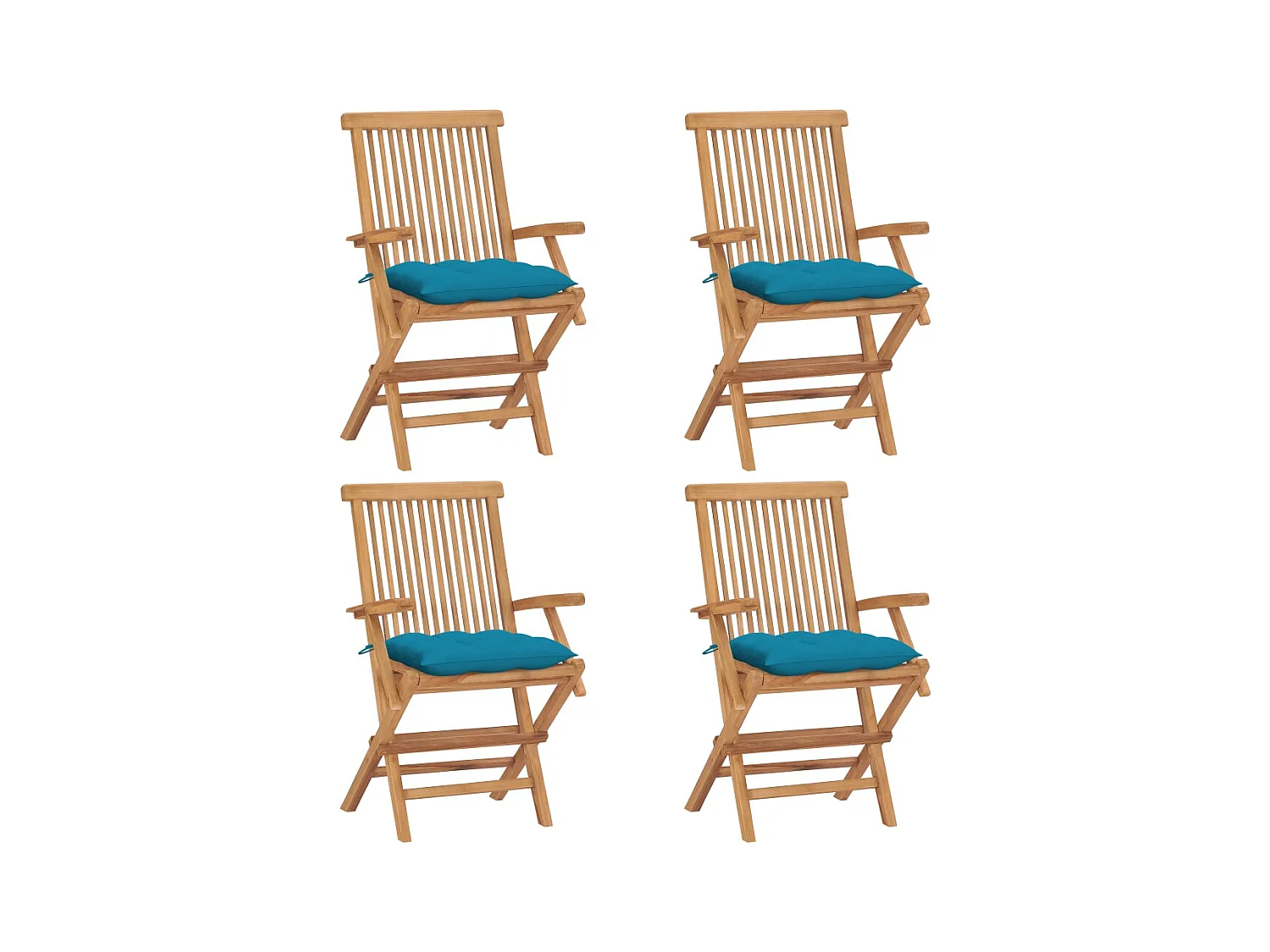 Set di 4 sedie da giardino con cuscini azzurri in teak massello