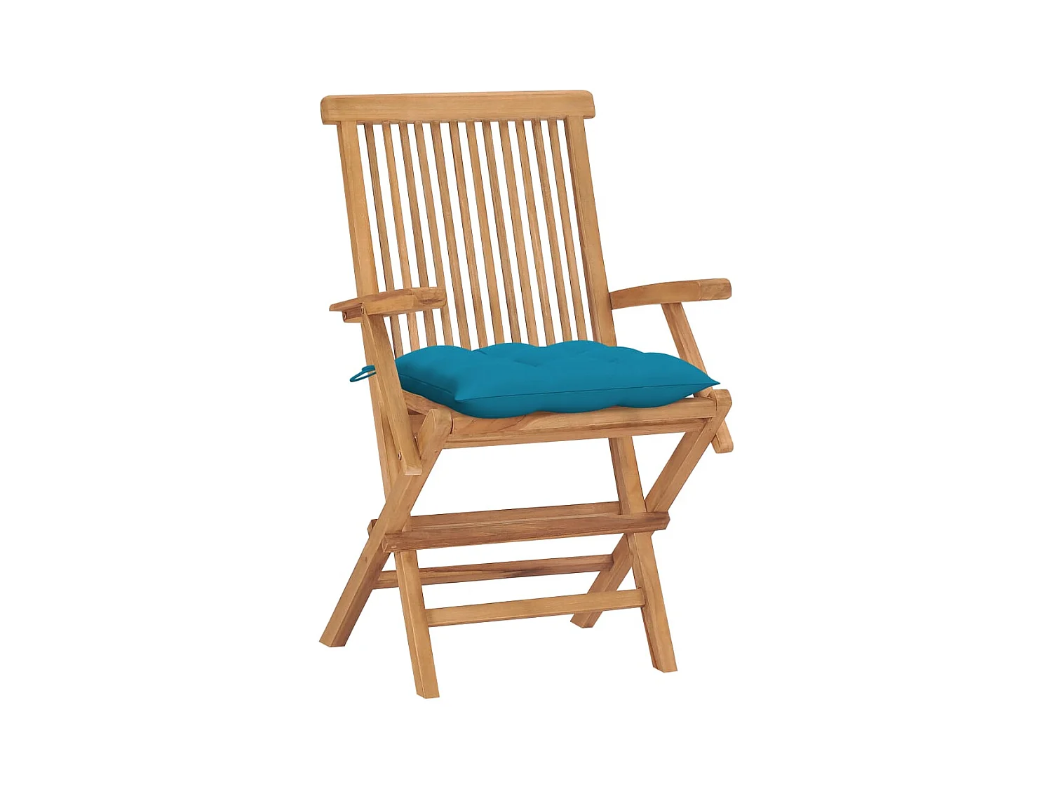 Set di 4 sedie da giardino con cuscini azzurri in teak massello