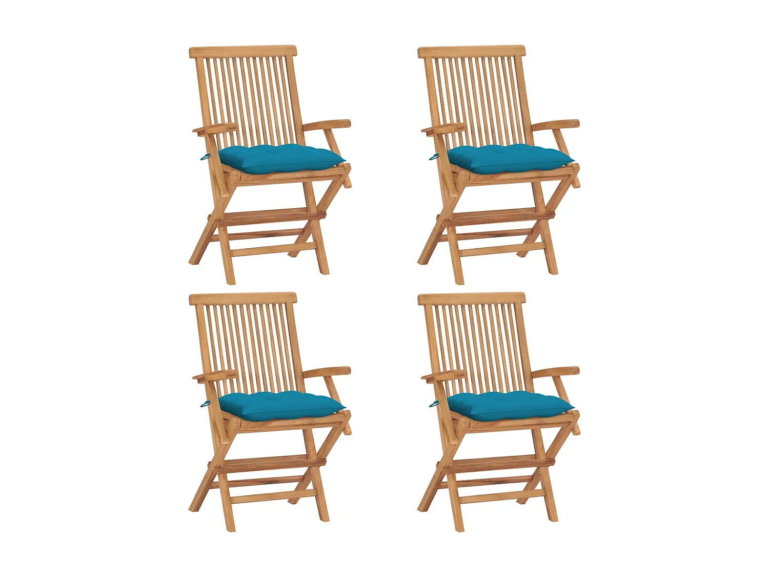 Chaises de jardin avec coussins bleu clair lot de 4 Teck massif