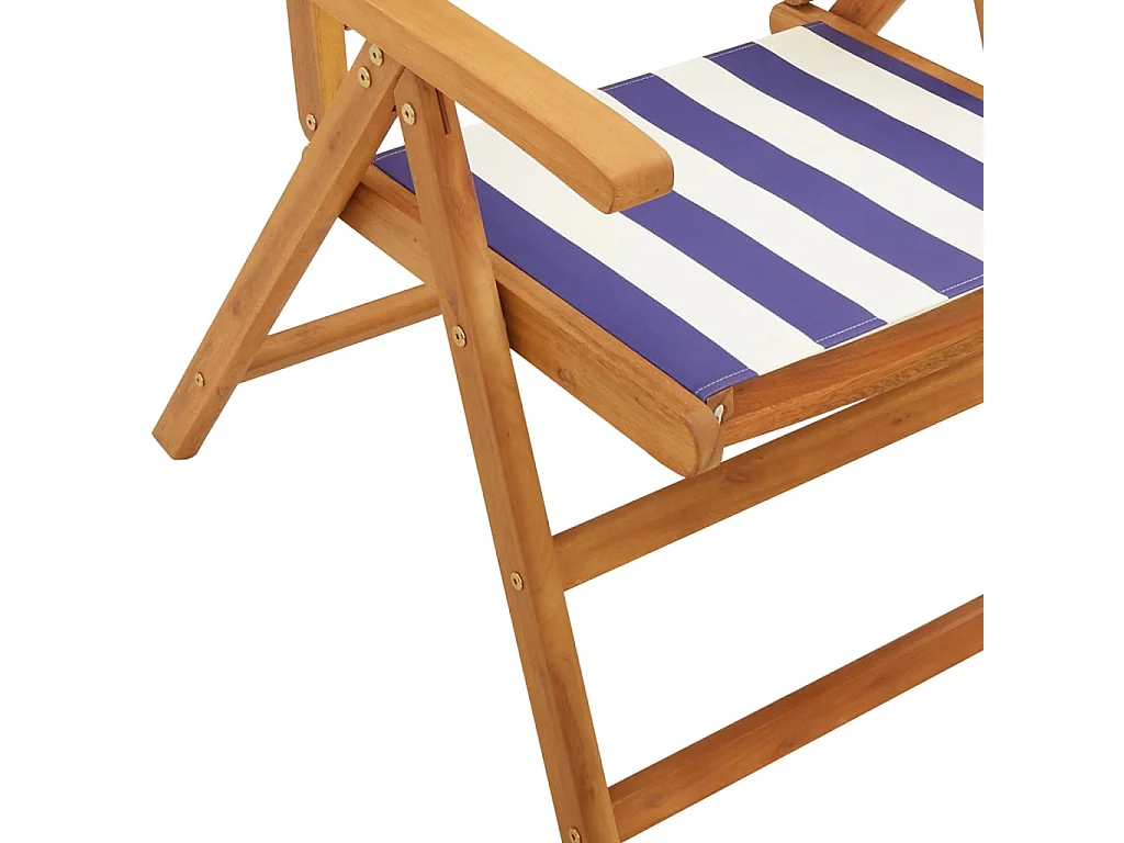 Set di 2 sedie da giardino in legno massello di acacia blu/bianco e tessuto