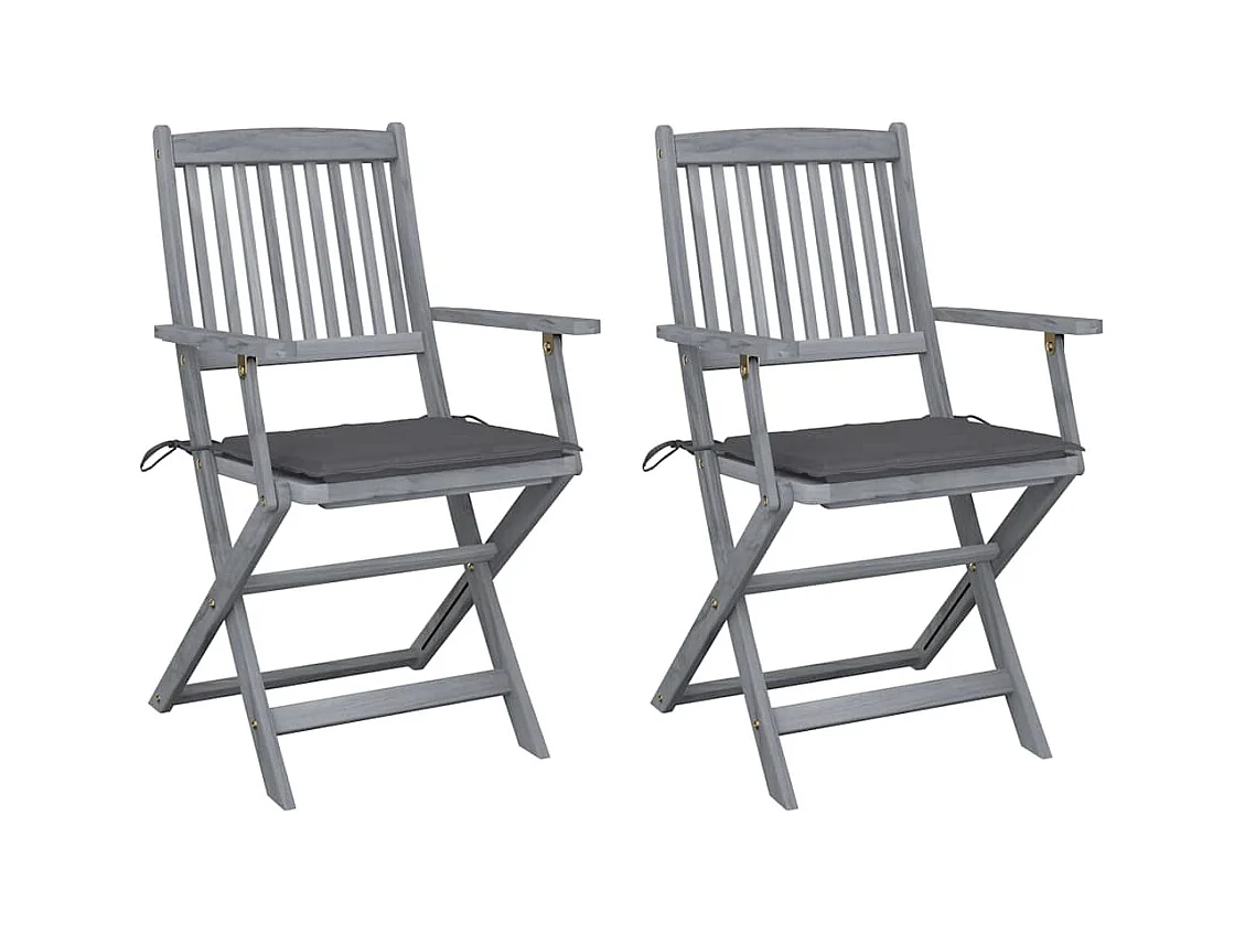 Chaises pliables d'extérieur lot de 2 et coussins Bois d'acacia