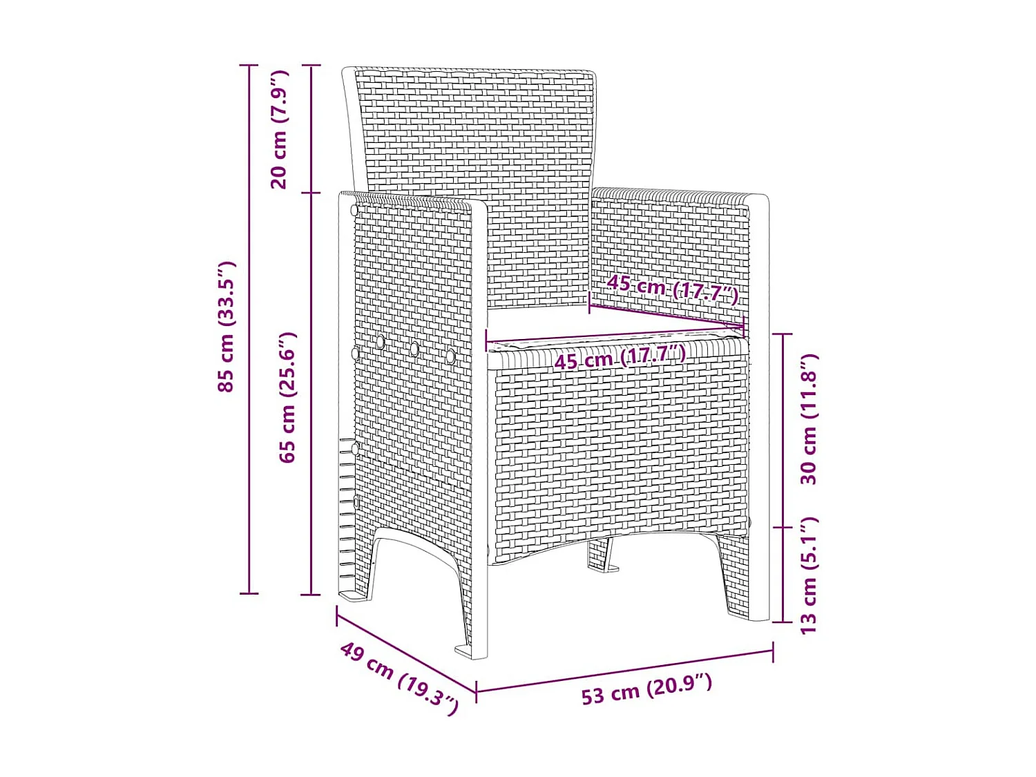 Chaise de jardin 4 pcs Gris clair 53 x 49 x 85 cm PP