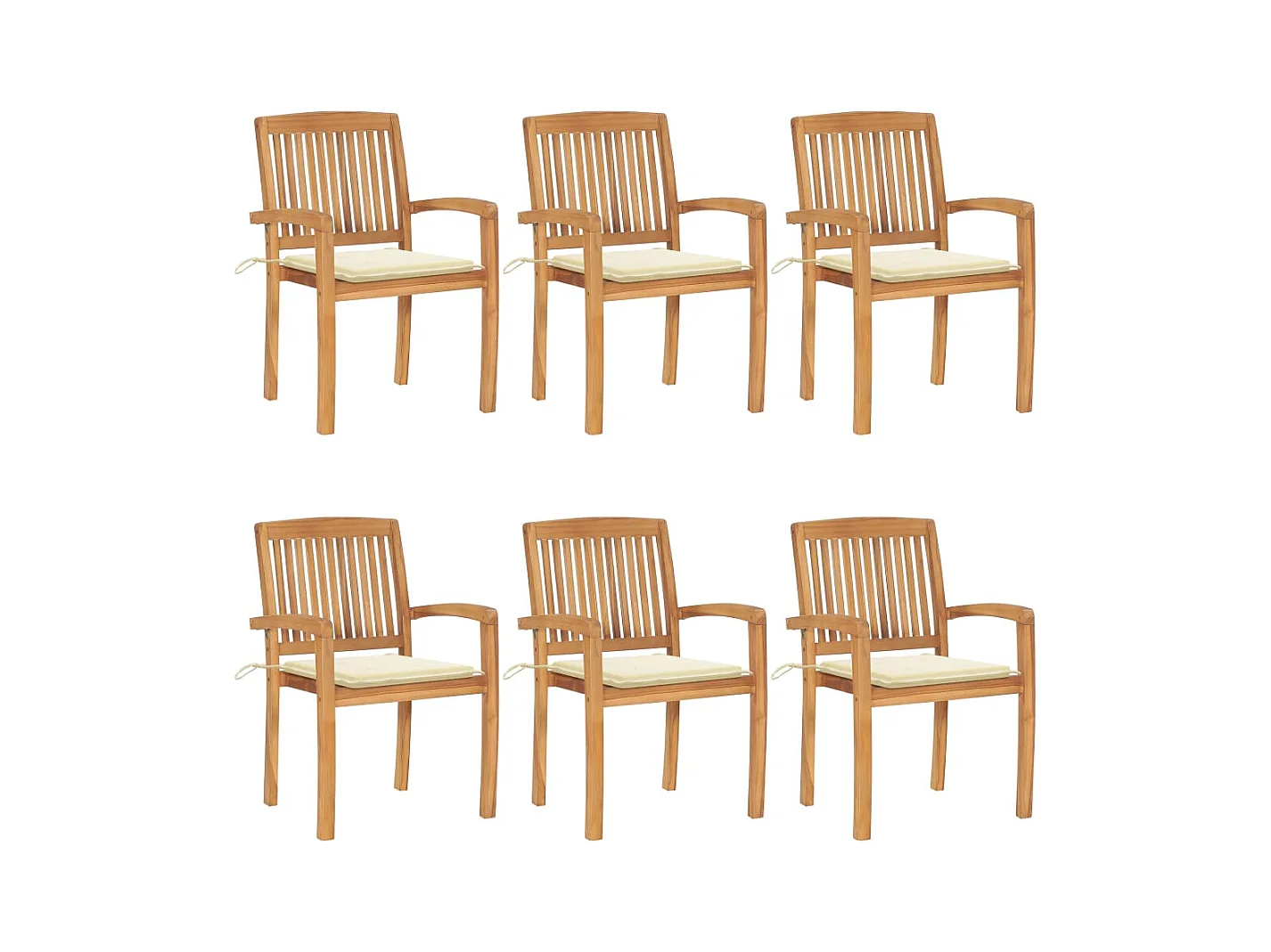 Chaises de jardin empilables avec coussins lot de 6 Teck solide