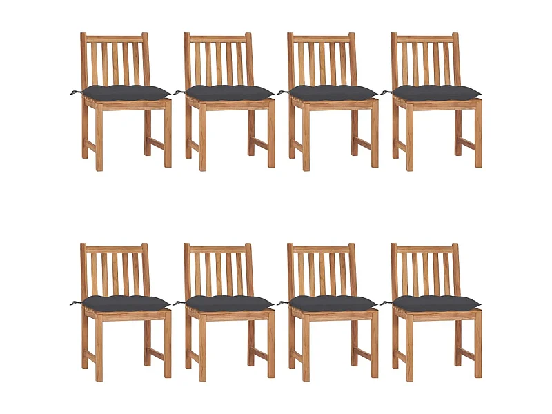 Chaises de jardin lot de 8 avec coussins Bois de teck massif
