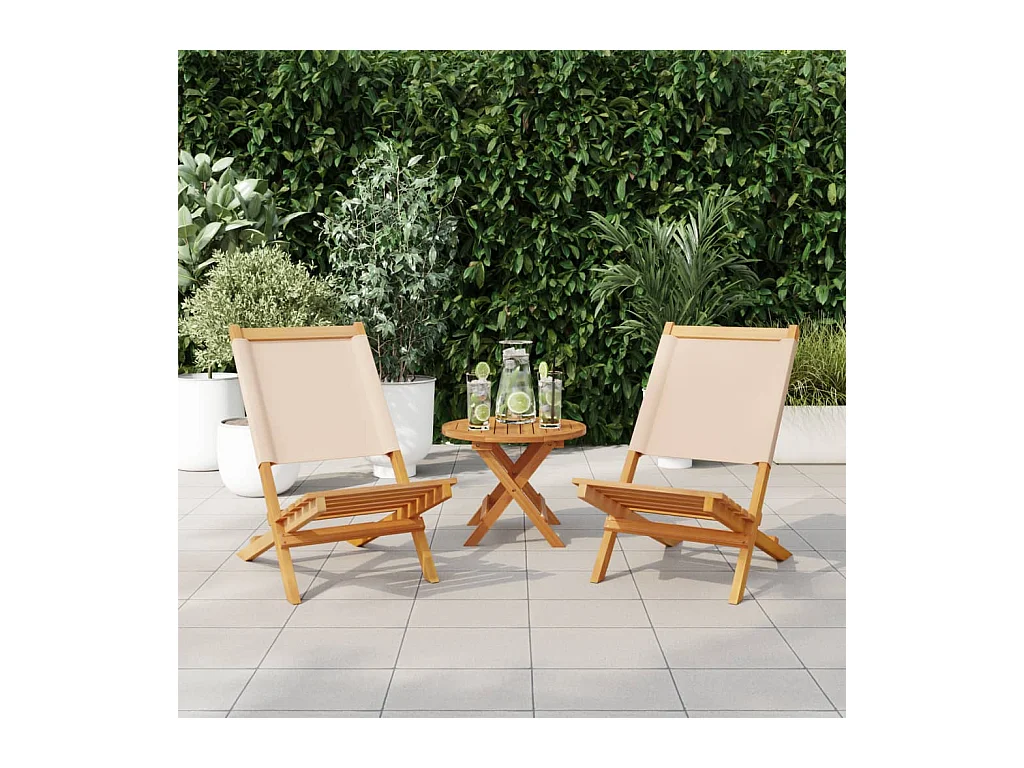 Chaises de jardin lot de 2 beige bois d'acacia massif et tissu