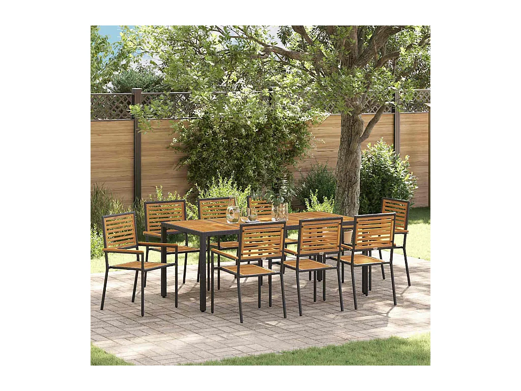 Ensemble de salle à manger pour jardin 9 pcs Noir