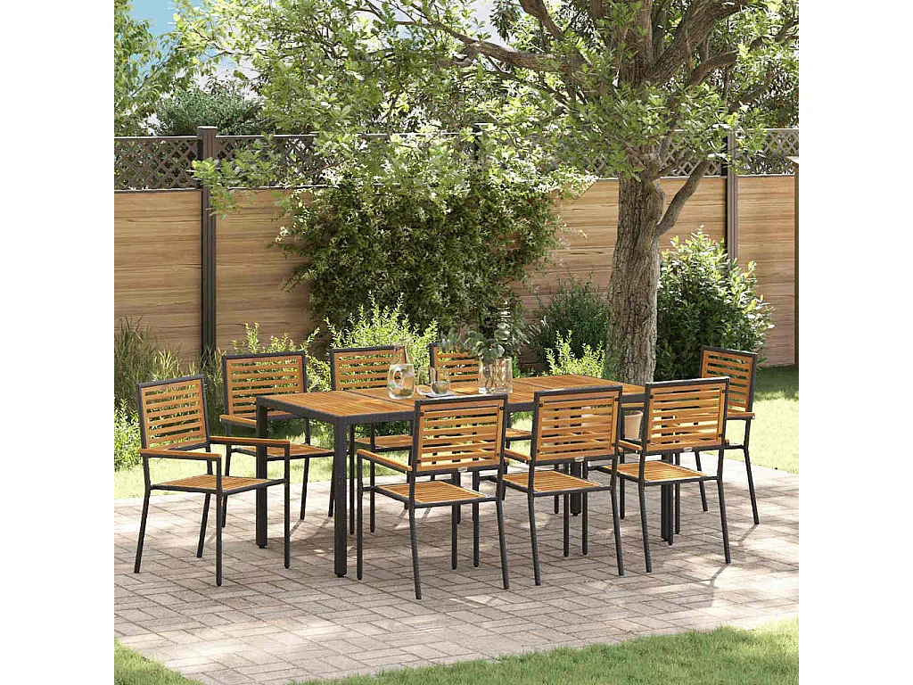 Ensemble de salle à manger pour jardin 9 pcs Noir