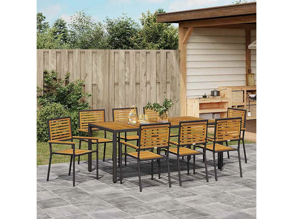 Ensemble de salle à manger pour jardin 9 pcs Noir