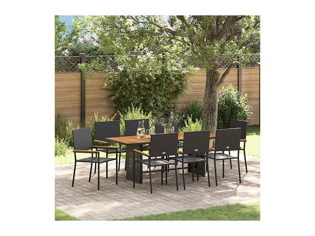 Ensemble de salle à manger pour jardin 9 pcs Noir, Marron