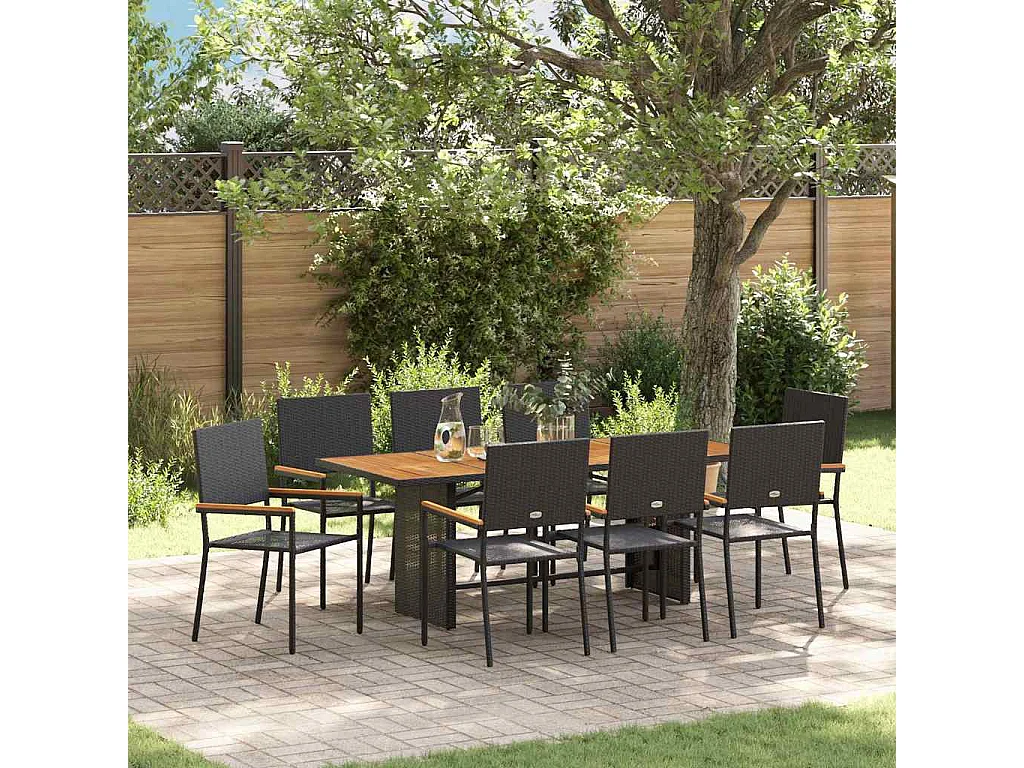Ensemble de salle à manger pour jardin 9 pcs Noir, Marron