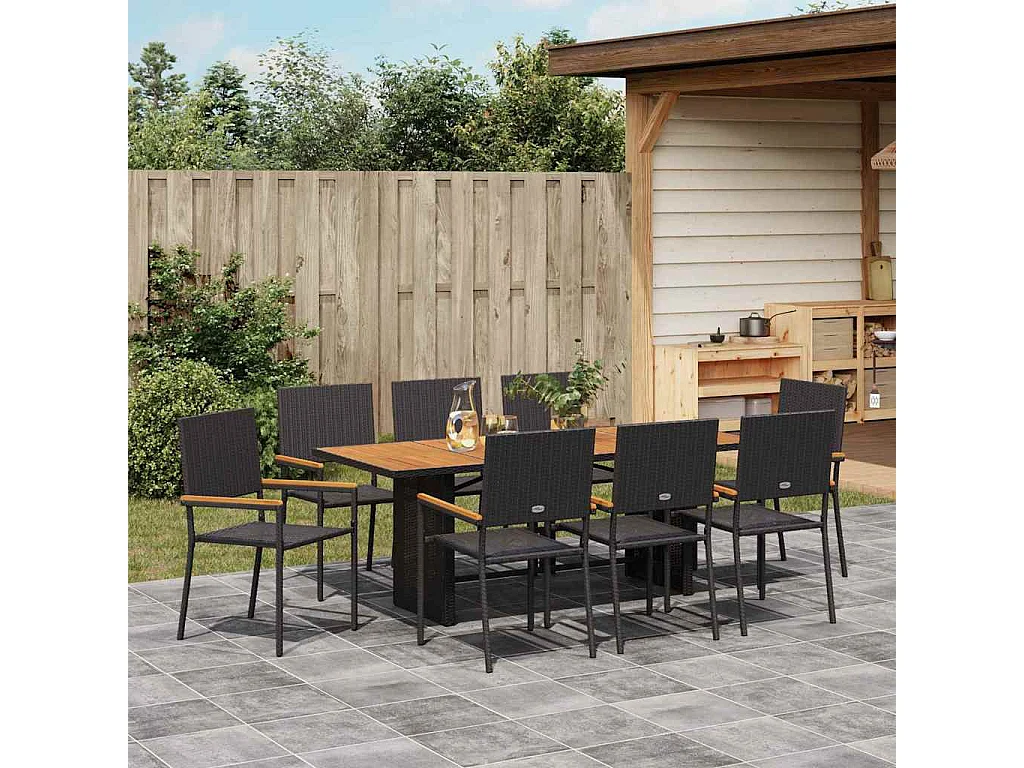 Ensemble de salle à manger pour jardin 9 pcs Noir, Marron