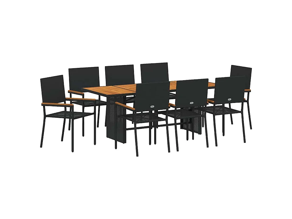 Set da pranzo da giardino da 9 pezzi Nero, Marrone
