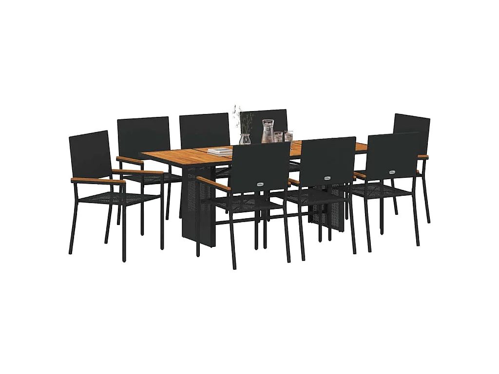 Set da pranzo da giardino da 9 pezzi Nero, Marrone