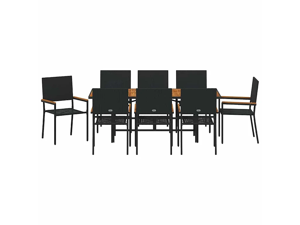 Set da pranzo da giardino da 9 pezzi Nero, Marrone