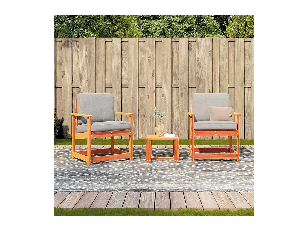 3-delige tuinmeubelset, bruine was, massief grenenhout