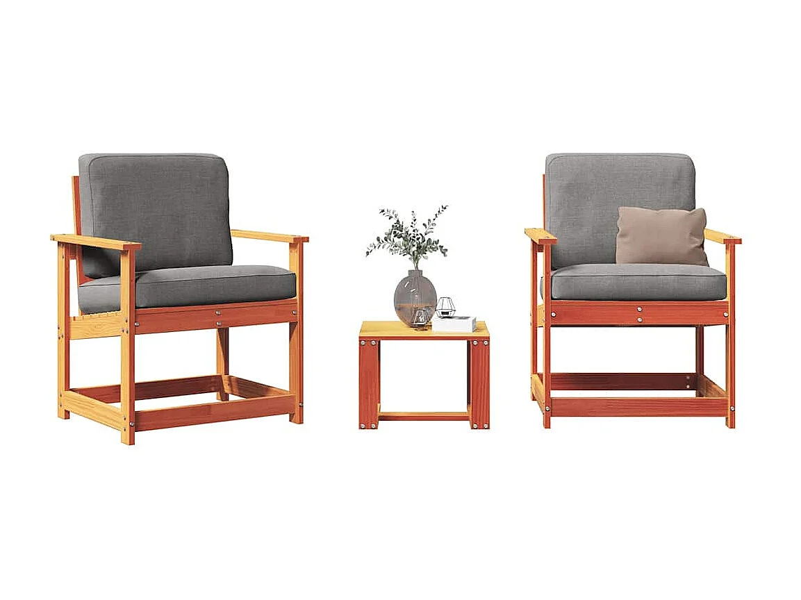 Conjunto de muebles de jardín de 3 piezas, cera marrón, madera maciza de pino