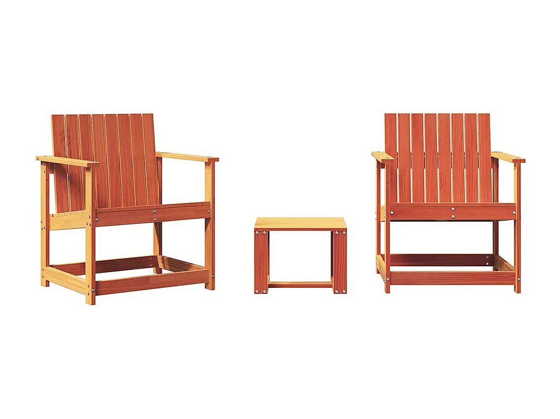 Conjunto de muebles de jardín de 3 piezas, cera marrón, madera maciza de pino