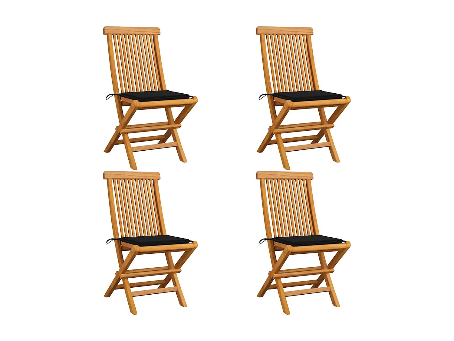 Chaises de jardin et coussins noir lot de 4 Bois de teck massif