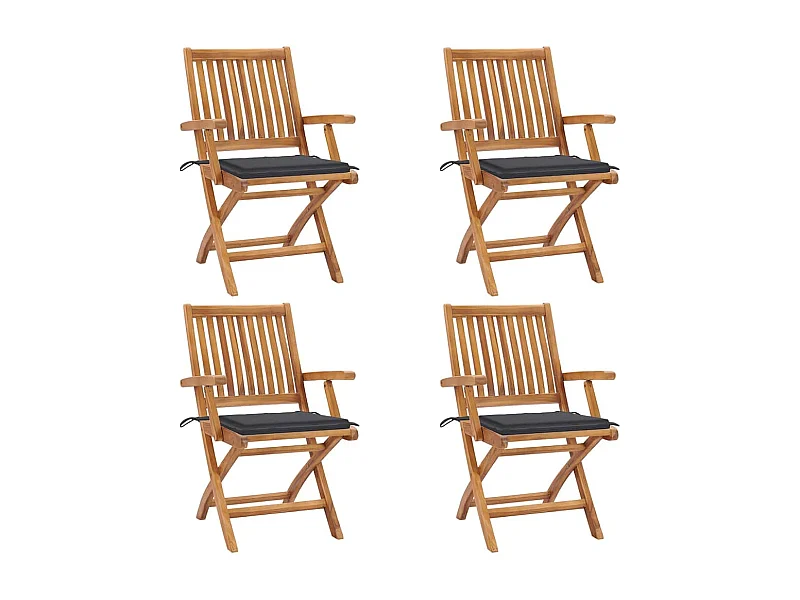 Set di 4 sedie da giardino pieghevoli con cuscini in teak massello