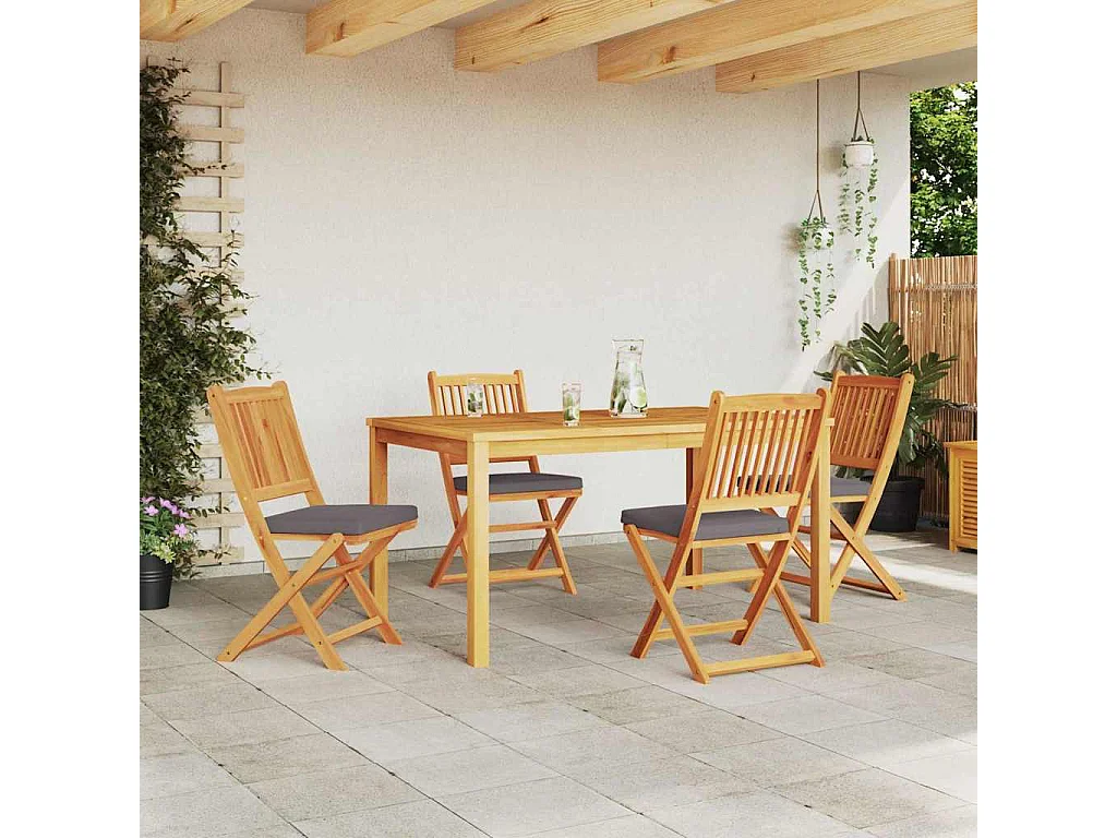 Chaise pliante 4 pcs Gris 49 x 57.5 x 92cm Bois d'acacia massif