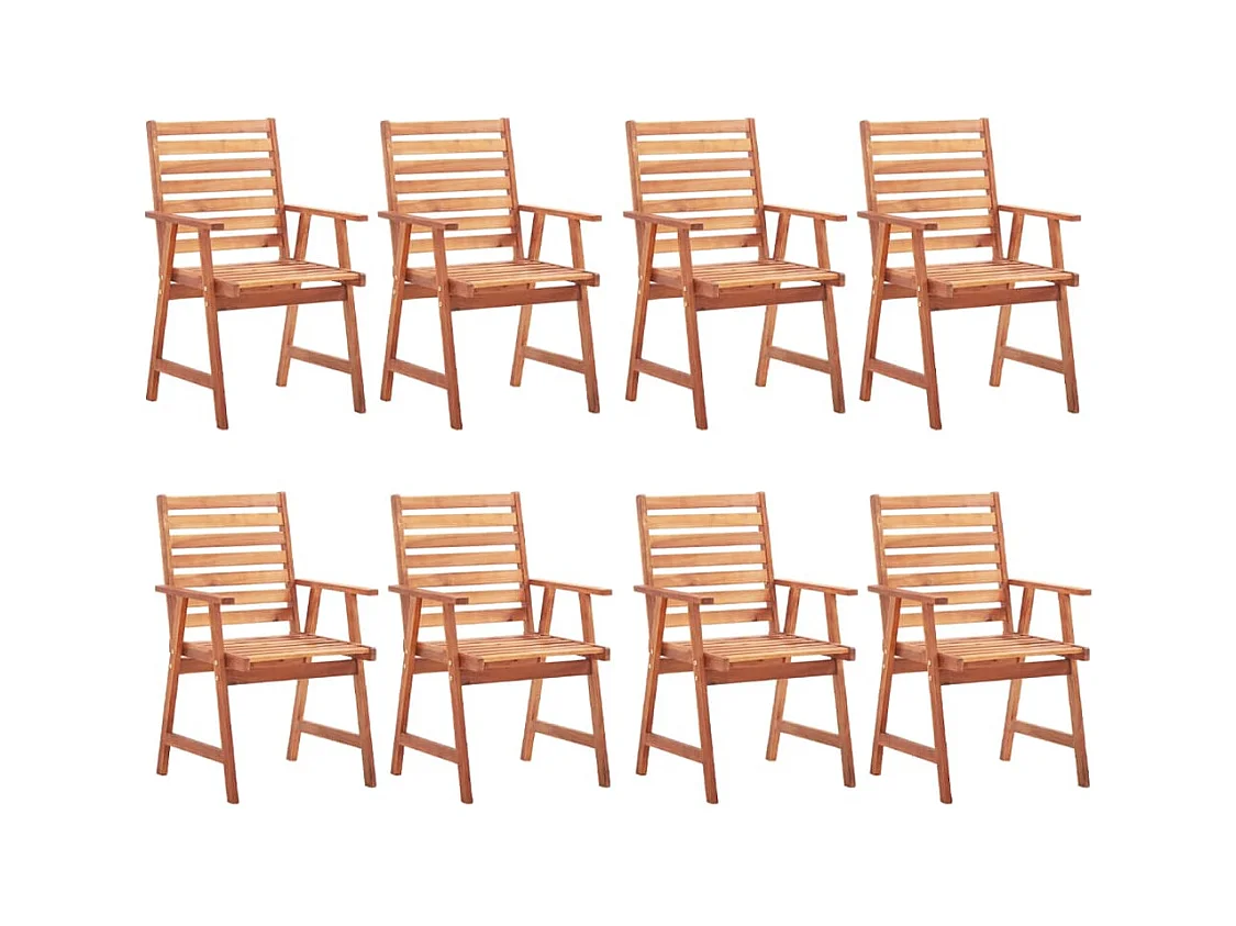 Juego de 8 sillas de comedor para exterior y cojines de acacia maciza