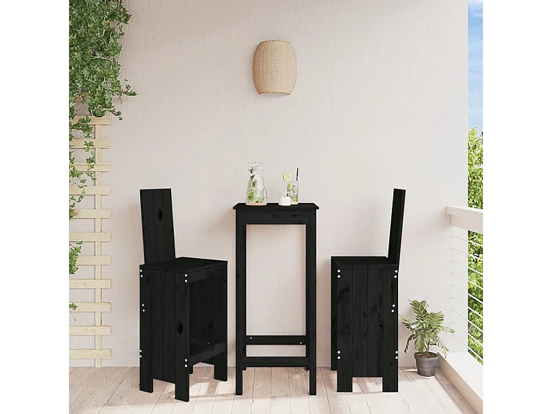 Tabourets de bar lot de 2 noir 40x42x120 cm bois massif de pin