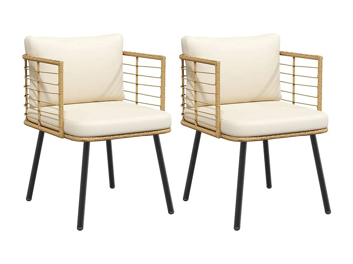 Set di 2 sedie da giardino con cuscini in vimini di resina naturale
