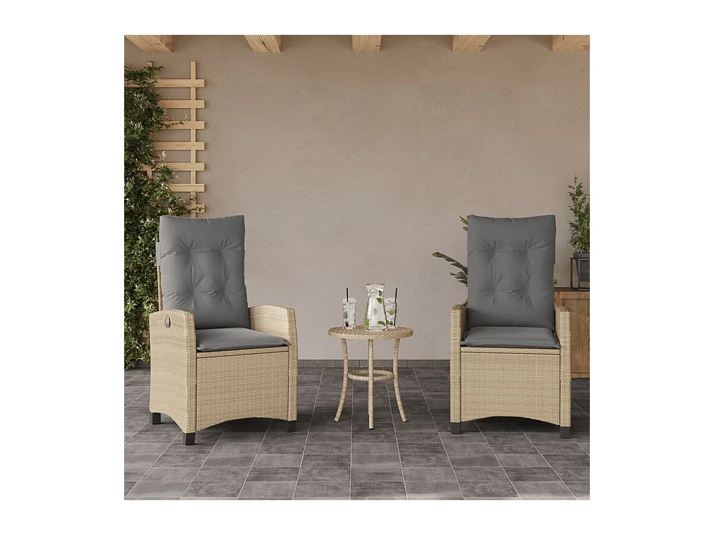 Chaises inclinables jardin lot de 2 et coussins résine tressée