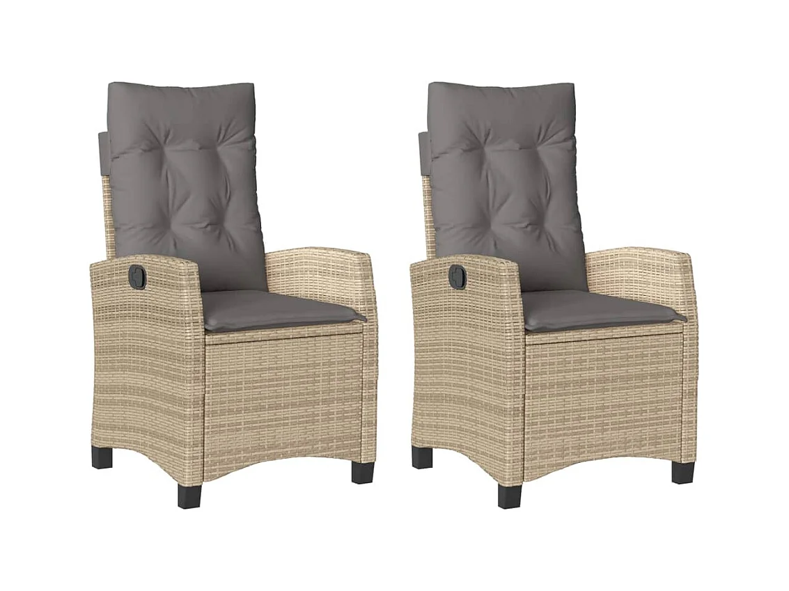 Chaises inclinables jardin lot de 2 et coussins résine tressée
