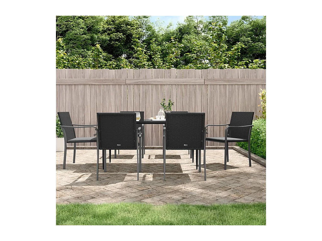 Set di 6 sedie da giardino con cuscini in rattan nero 56x59x84 cm