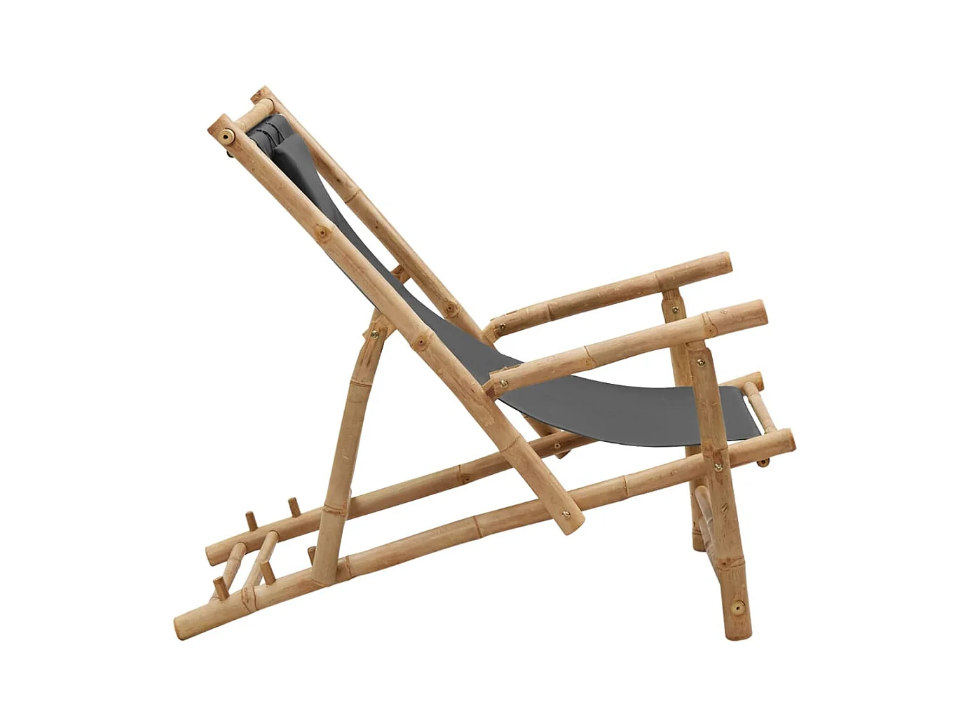 Terrasstoel van bamboe en donkergrijs canvas