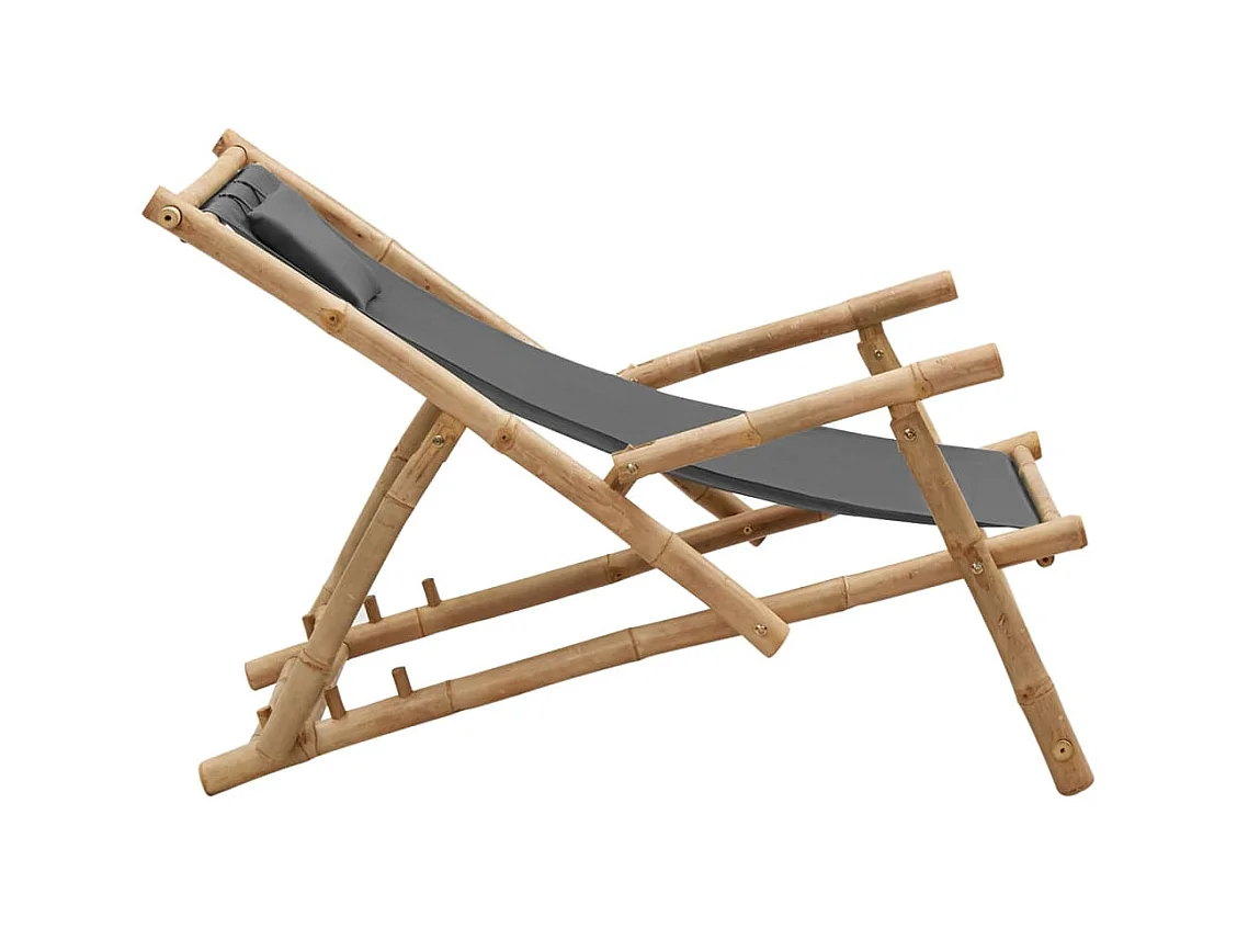 Terrasstoel van bamboe en donkergrijs canvas