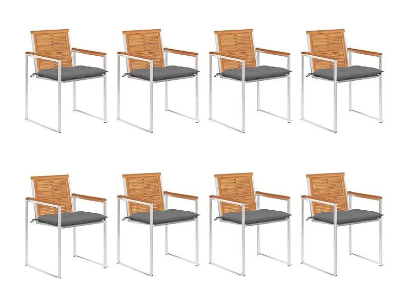 Chaises de jardin lot de 8 avec coussins Bois d'acacia solide
