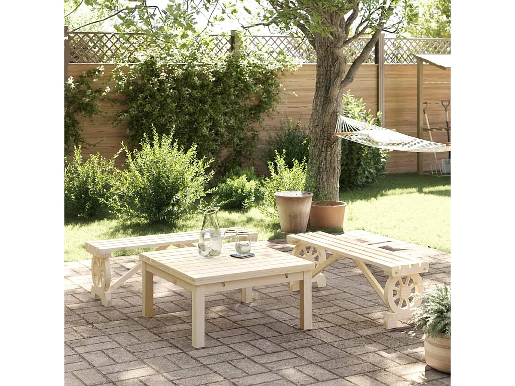 Set di 2 panche da giardino in legno massello di abete