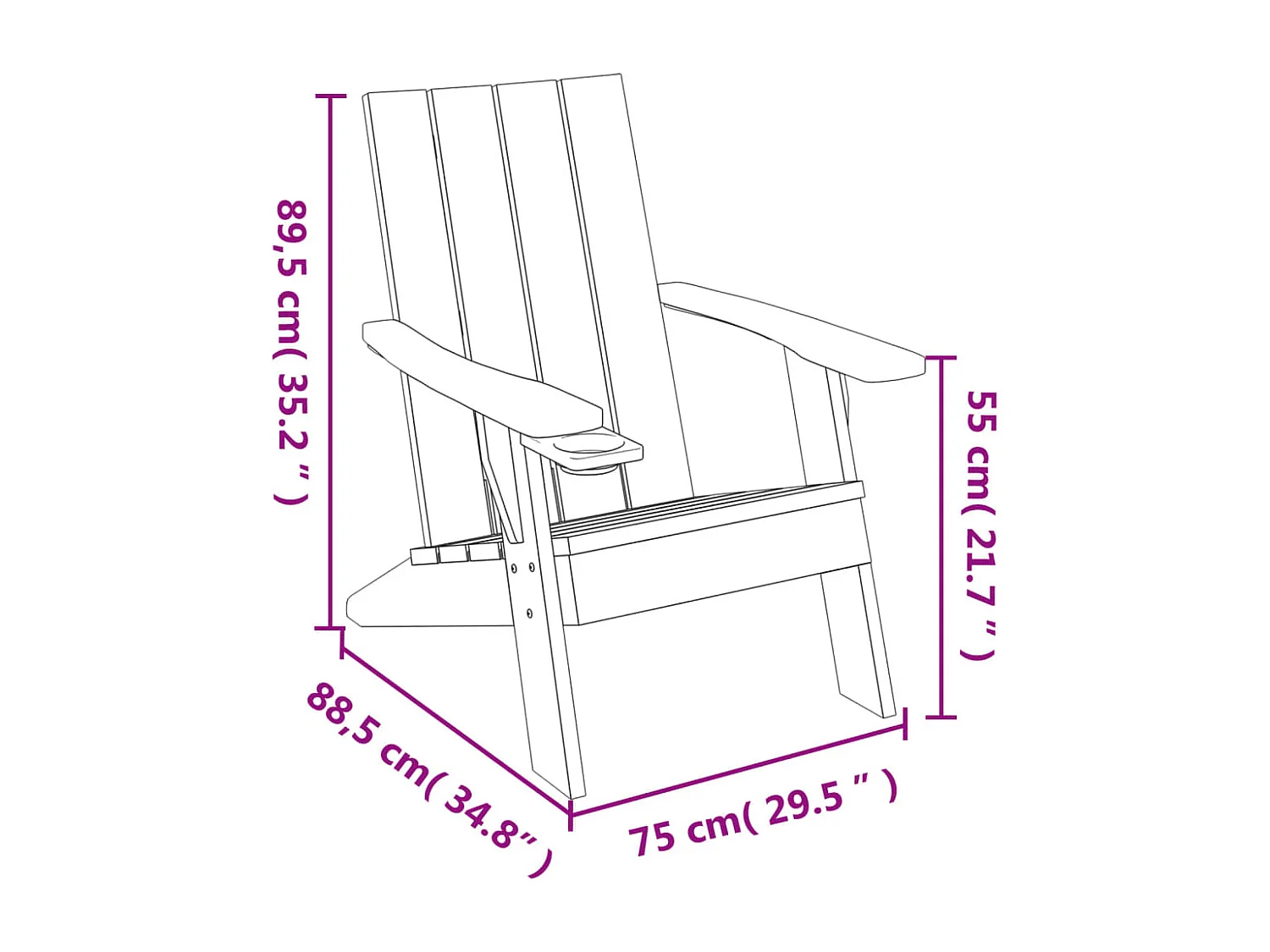 Chaise de jardin Adirondack marron clair 75x88,5x89,5 cm PP
