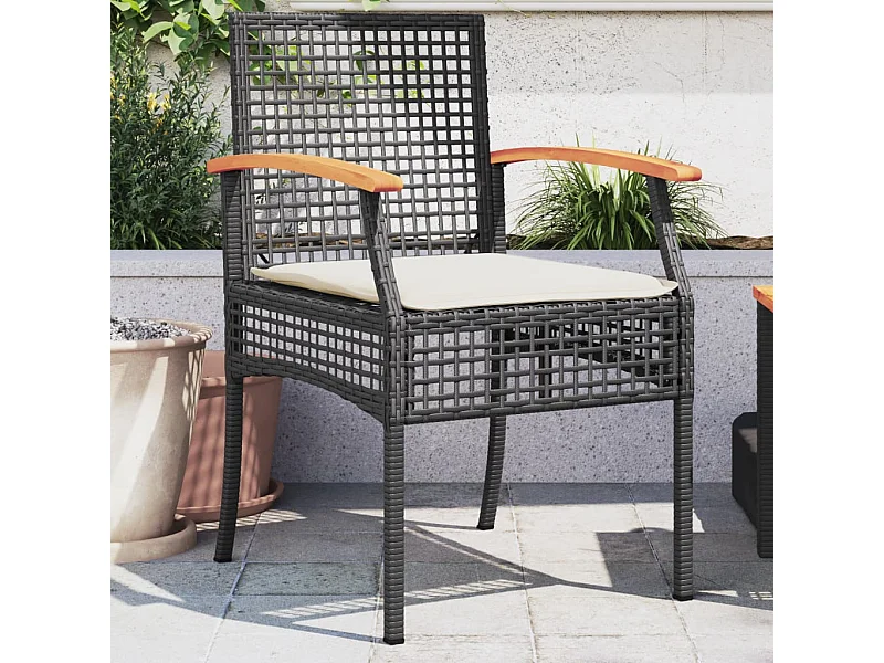 Chaises de jardin coussins lot de 2 noir résine tressée acacia