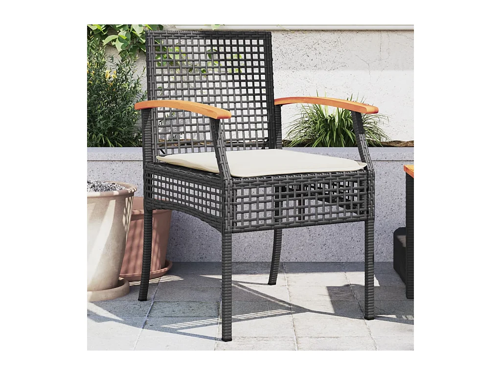 Chaises de jardin coussins lot de 2 noir résine tressée acacia