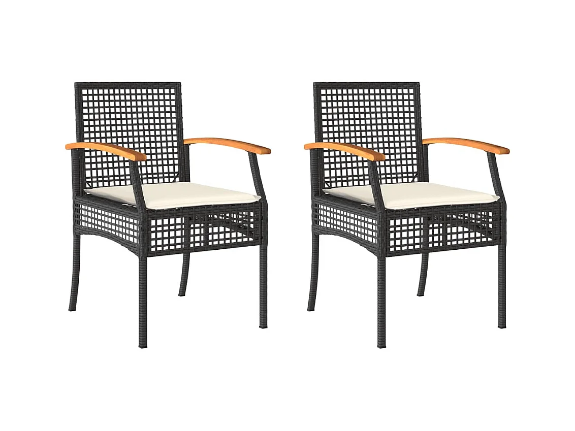 Chaises de jardin coussins lot de 2 noir résine tressée acacia