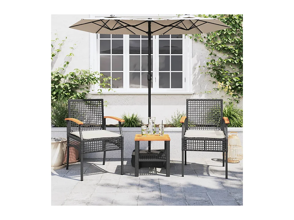 Chaises de jardin coussins lot de 2 noir résine tressée acacia