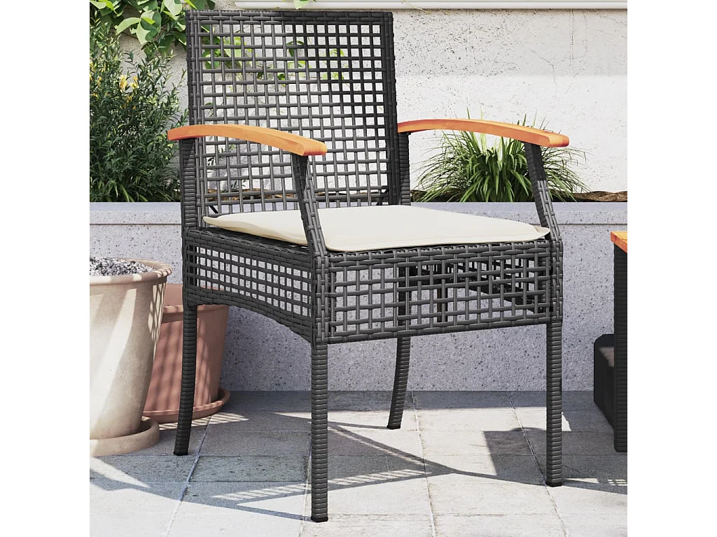 Chaises de jardin coussins lot de 2 noir résine tressée acacia