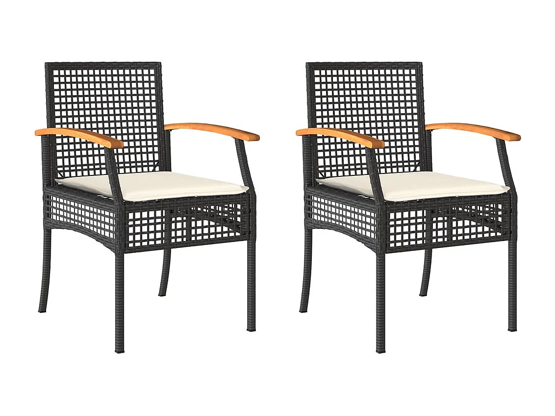 Chaises de jardin coussins lot de 2 noir résine tressée acacia