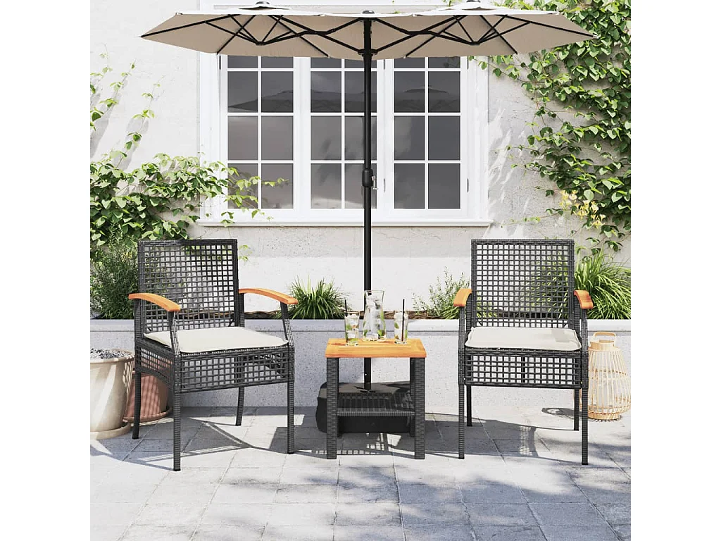 Chaises de jardin coussins lot de 2 noir résine tressée acacia