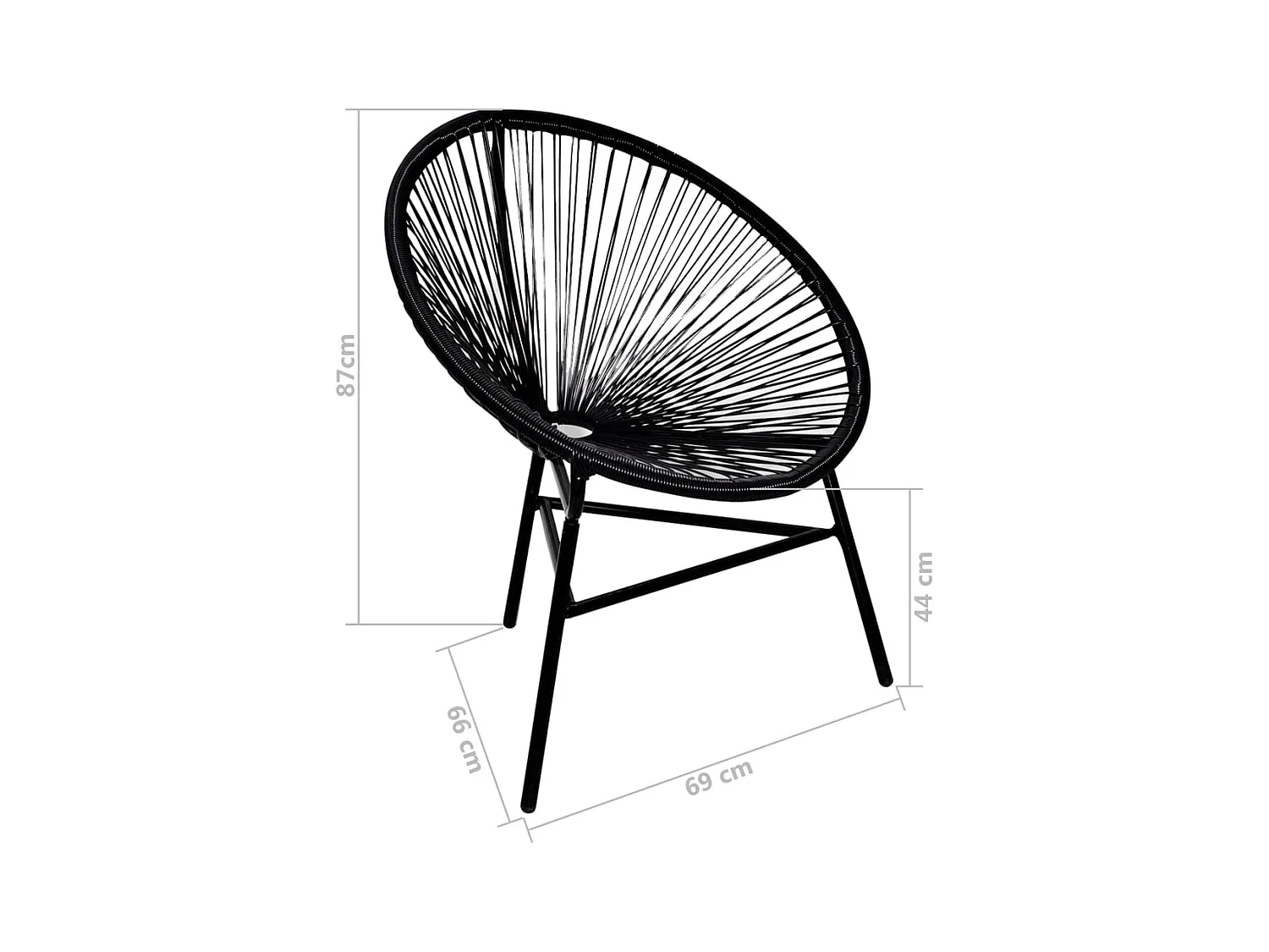 Chaise de jardin forme de lune résine tressée noir